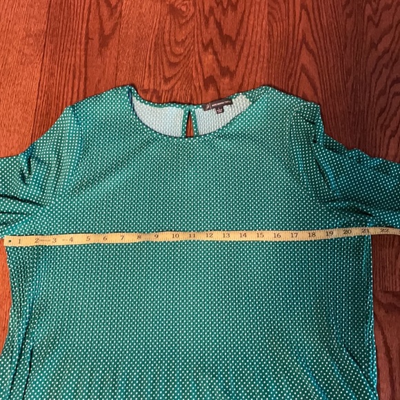 ADRIENNA PAPELL EMERALD GREEN WITH WHITE DOTS GENTLE PLEATED BLOUSE Size L - Picture 10 of 15